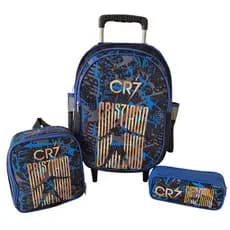 Kit Mochila Infantil Cristiano Ronaldo CR7 Futebol Meninos Rodinha Tam G Escolar