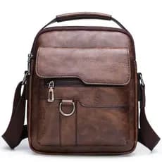 Bolsa Masculina de Couro PU de Lado Ombro Bolsa Crossbody Mão Casual Elegante Retrô Necessaire