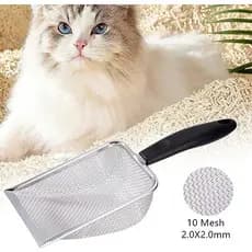 Pá Prática Higiênica Limpeza De Areia para Gatos Animais de Estimação Peneira Coletora Aço Inox