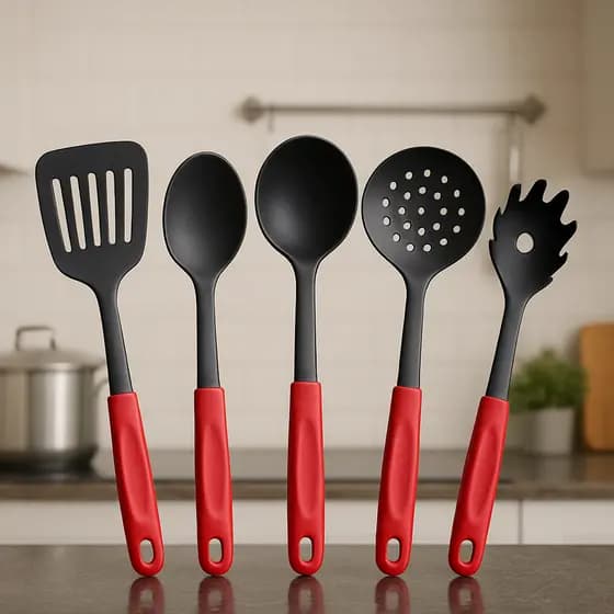 Kit 5 Peças Colheres De Silicone Cabo Resistente Utensílios Cozinha