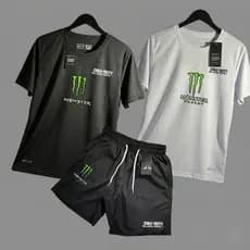 Kit 2 CAMISA 1 Short Tactel Mauricinho Bermuda Camiseta Dry fit Com Elastano Esporte Academia