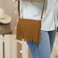Bolsa Feminina com franja alça transversal estilo boho festa de peão de Barretos Boiadeira