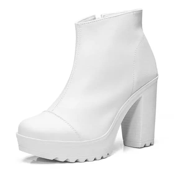 Bota Feminina Tratorada Salto 9 cm Cano Médio Zíper Lateral