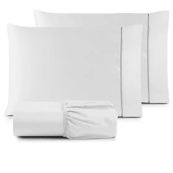 Jogo de Cama Queen 3Pçs (Somente Lençol de elástico + Fronhas) Micropercal 600 Fios Aveludado