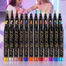 Kit Caneta Tatuagem Temporária Cores Marcador Tattoo Lavável Brush Pele Pintura Arte Corporal