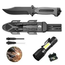 Kit Sobrevivência Faca Esportiva Pesca Com Bainha Bússola Pederneira Apito e Mini Lanterna Tática