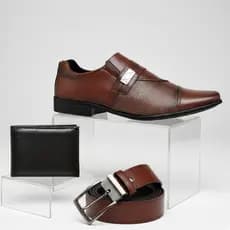 Kit Sapato Social Masculino Cinto Carteira Sapatenis Trabalho Mocassim Casual Festa Couro Igreja Pai
