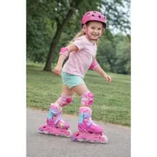 Patins Infantil Ajustável 2 Em 1 Rosa 31 ao 34 Com Freio 3 Rodas Menina Belinda DM Toys (sem acessórios)