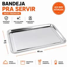 Bandeja Aço Inox Retangular 45x35cm Para Servir Cozinha Festa Restaurante