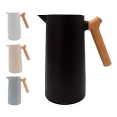 Garrafa Térmica Estilo Nórdico 1L – Inox, Cabo de Madeira e Cores Rosa, Branco, Cinza e Preto