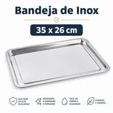 Bandeja Aço Inox Retangular 35 X 26 cm Para Servir Cozinha Festa Restaurante