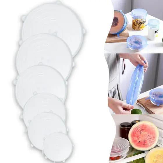 Kit 6 Tampas Panela Silicone Universal Reutilizável Elástica Tampas Silicone Cozinha Geladeira