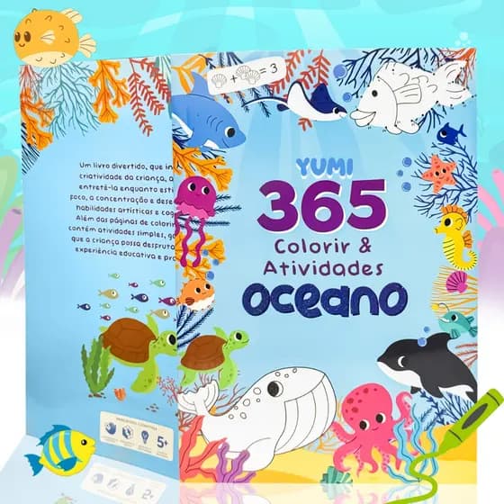 Livro Infantil 365 Atividades Desenhos Animais Marinhos Colorir Apoio Escolar Alfabetização