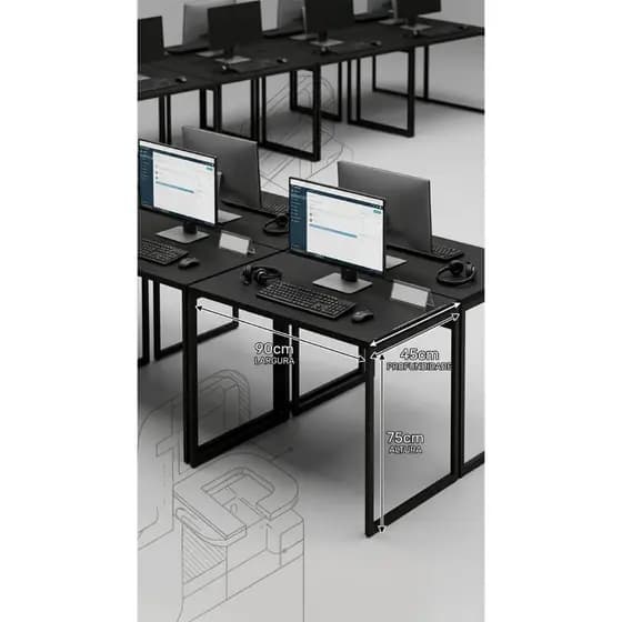 Escrivaninha Mesa P/Computador Industrial Ferro Preta Multiuso