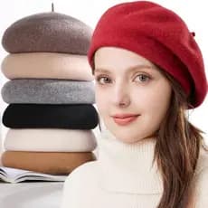 Boina Francesa Artista Lã Quente Inverno Gorro Chapéu Vintage Feminino Menina Lisa Chapéus Cor Sólida Elegante Senhora B