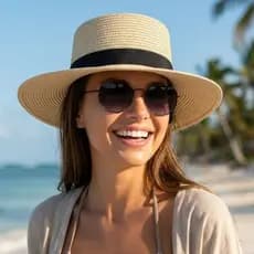 Kit Chapéu Paris Feminino Aba Média + Óculos Hexagonal UV400 | Look Praia Viagem Elegante