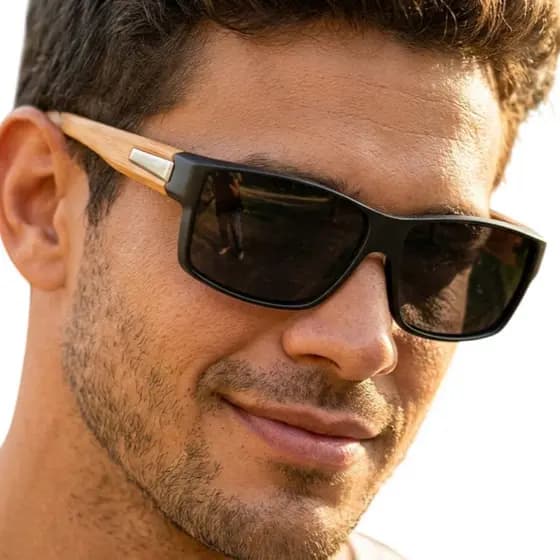Óculos de Sol Unissex Moderno Haste Bambu Natural Lente Escura Proteção UV400 Dia a Dia MD-23