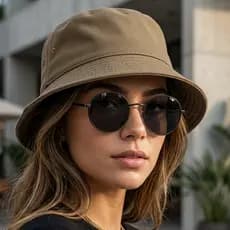 Kit Chapéu Bucket E Óculos Redondo MD-26 Proteção UV400 Unissex Moda Praia Rolê Viagem Casual