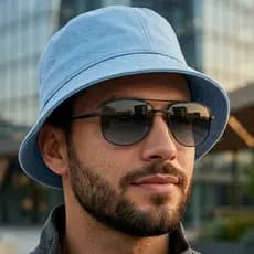 Kit Bucket Hat Adulto Unissex + Óculos de Sol Piloto Quadrado Masculino UV400 Metal MD-22 Estiloso