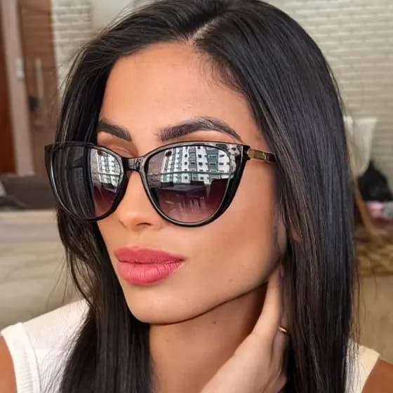Óculos de Sol Feminino Gatinho Luxo Estilo Celebridade com Proteção UV400 e Armação Premium Forte