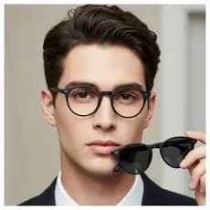 Oculos Redondo Clipom Armação de Ótica 2Lentes Clip-on Preto Lentes Uv400 Masculino Oval