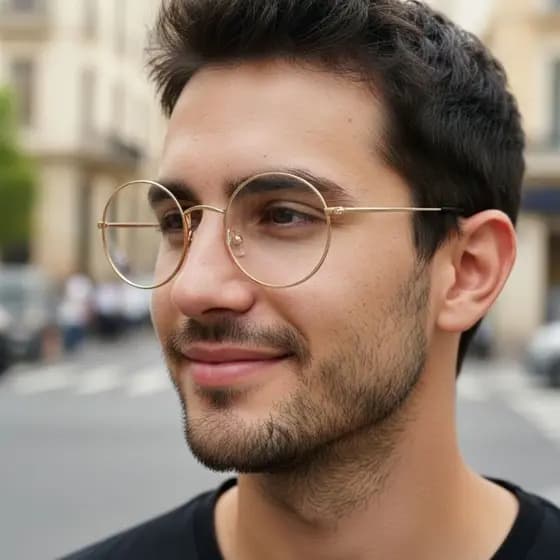 Óculos Sem Grau Lente Transparente Aviador Round Masculino Metal Lentes Arredondadas Dourado Preto
