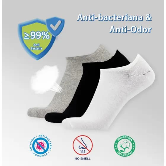 kit 6 Meia unisex Adulto Cano Curto Otima Qualidade Algodão puro de Antibacteriano  Prevenção de odores  Absorção do suor  Respirável