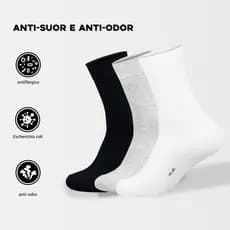 Kit 6 Meias Unissex Cano Longo em Algodão Puro - Antibacterianas, Anti-Odor e Respiráveis