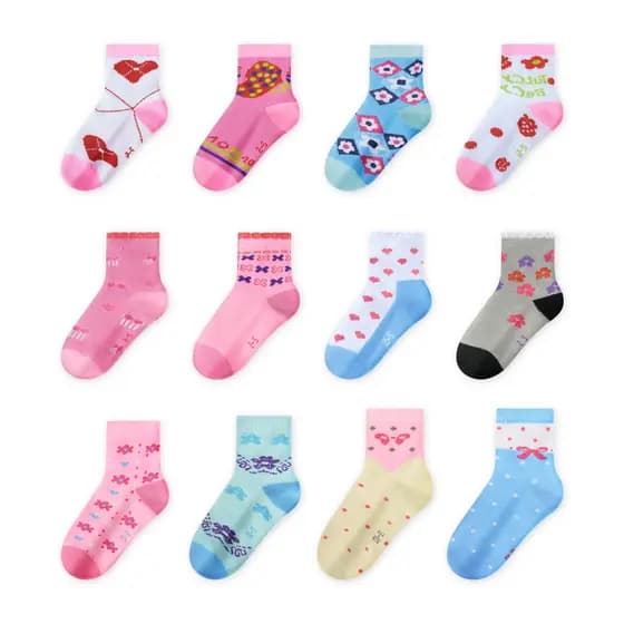 Kit 12 Pares Meias Infantis Femininas Meninas Desenho animado Conforto e Durabilidade Aleatório