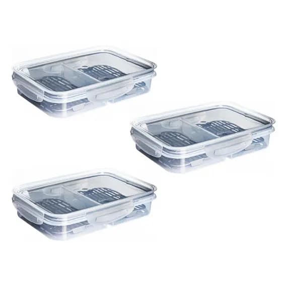 Kit 3 Potes Porta Frios Hermético Mortadela Presunto Queijo C/ 2 Divisórias