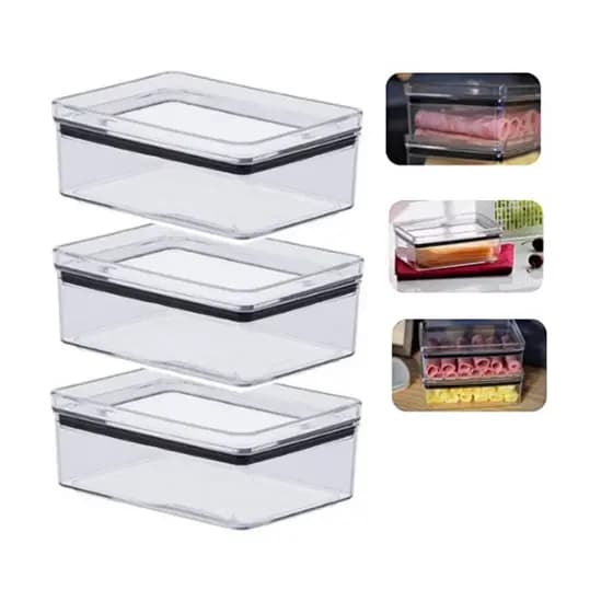 03 Potes Herméticos Porta Frios Empilháveis Multiuso Transparente 770ml