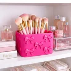 Organizador Porta Lápis Pinceis com Laços Treco Maquiagem Decoração Quarto Mesa Penteadeira Moderno