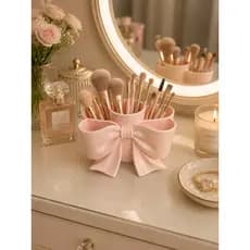 Kit Organizador Penteadeira  Porta Pincéis e Porta Joias com Laço Decorativo Maquiagem