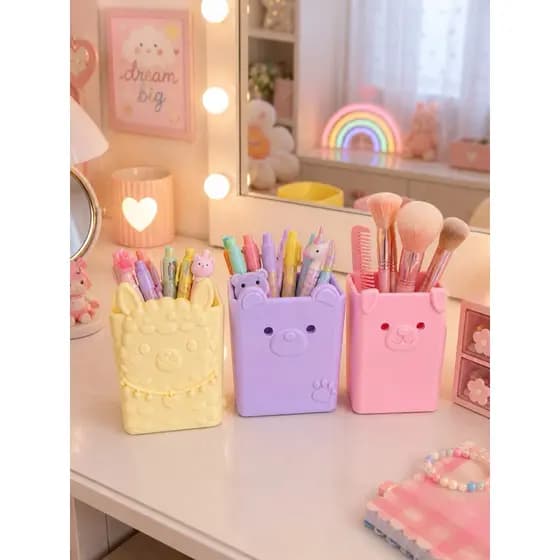 Porta Lápis Porta Pincéis Organizador de Mesa Ursinho Fofo Decorativo para Escritório, Maquiagem porta trecos