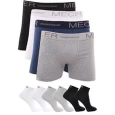 Kit 4 Cuecas Boxer Algodão e 6 Meias Mechler Multicolorido