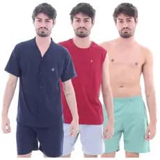 Kit 3 Pijamas Algodão Curto Masculino Mechler 003