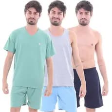 Kit 3 Pijamas Algodão Curto Masculino Mechler 002