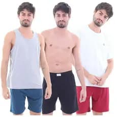 Kit 3 Pijamas Algodão Curto Masculino Mechler 004