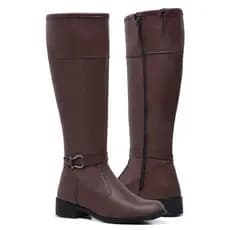 Bota Feminina Montaria 11070 Cores Variadas Com Fivela Confortável Casual Cano Alto Zíper Lateral