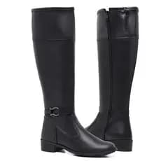 Bota Feminina Montaria 11070 Cores Com Fivela Confortável Casual Cano Alto Com Zíper Lateral Mulher