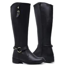 Bota Feminina Montaria 11080 Cores Com Fivela Confortável Casual Cano Alto Com Zíper Lateral