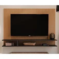 Painel Para TV Até 50'' Suspenso Sala Quarto Prateleiras Nicho Decorativo Ripado