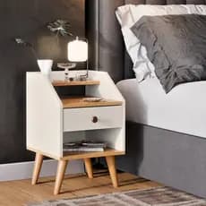 Mesa De Cabeceira 1 Gaveta Nicho Prateleiras Mini Cômoda Criado Dakota Cores