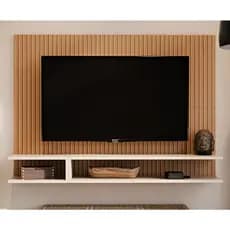 Painel Para TV Suspenso Sala / Quarto Prateleiras Nichos 50 Polegadas MILAO Branco