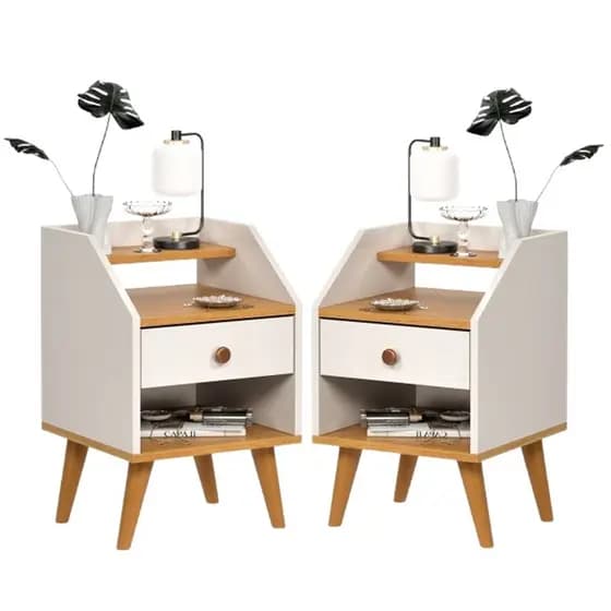 Kit 2 Mesas Cabeceira Quarto Gaveta Decoração Resistente Multiuso Organizador Nicho Retro Cor
