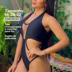 Maiô Feminino Frente Única com Tule Engana Mamãe Luxo Poliamida Praia - Tamanho M (38/42)