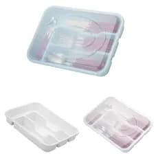 Porta Talher De Gaveta De Plastico Colors Com 4 Divisorias + Tampa 29,5x20,5x4,1cm
