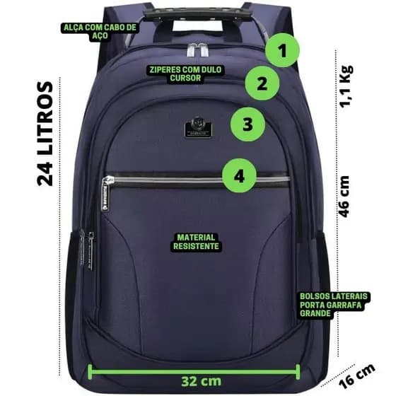 Mochila Alça Cabo de Aço Trabalho Escola Faculdade Porta Notebook