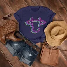 Blusa tshirt country feminina 100% algodao fio 30.1 vaquinha neon