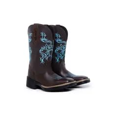 bota texana floral azul bordado feminino